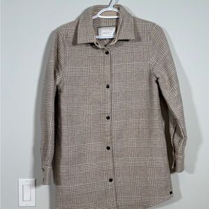 🧥 Monk & Lou Plaid Shacket Wool Blend Coat Women's XXS Beige Houndstooth Snap